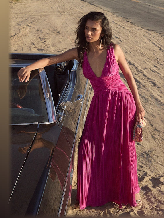 Berry Pink formal dress with a-line silhouette