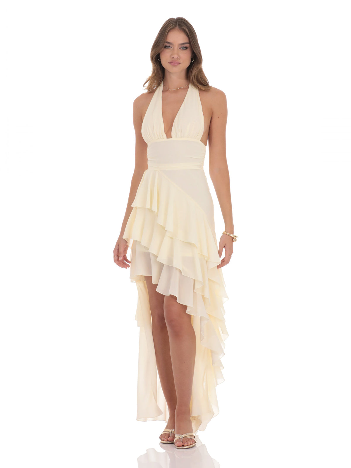 Ivory bridesmaid dress with asymmetrical silhouette