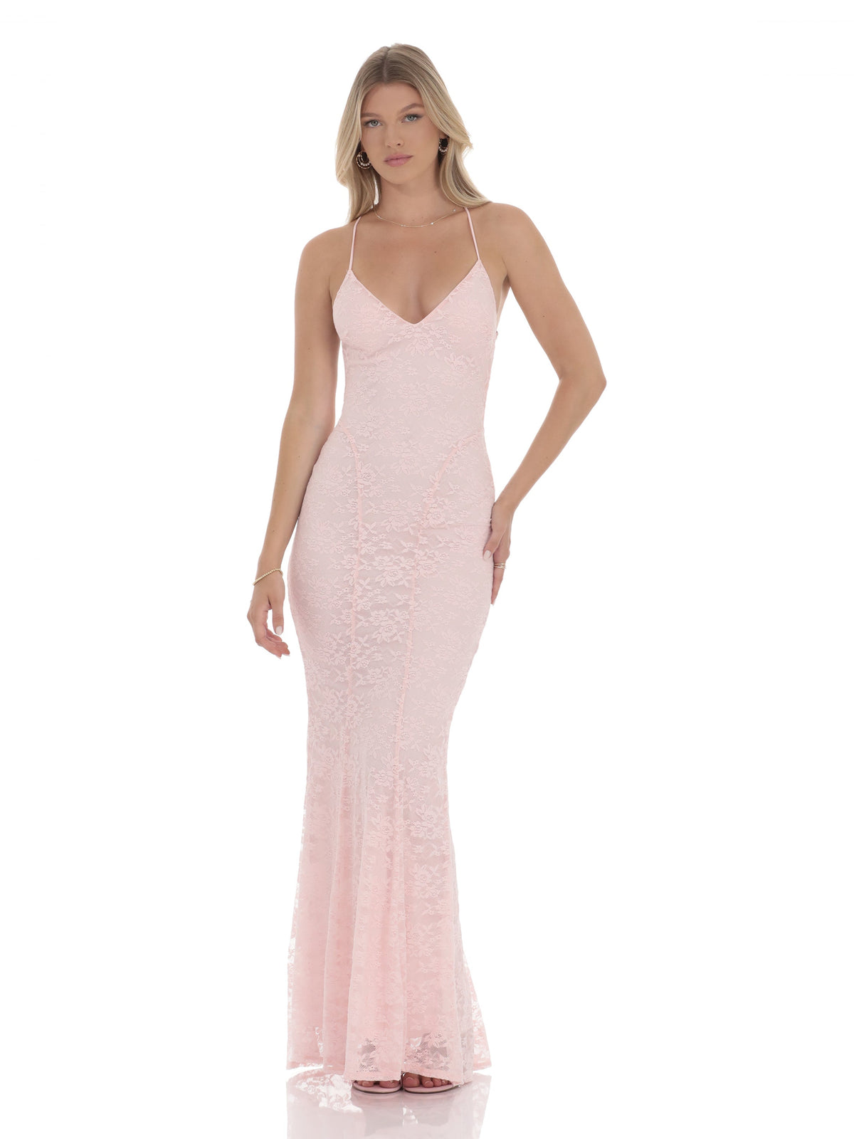 Pink bridesmaid dress with v neck neckline