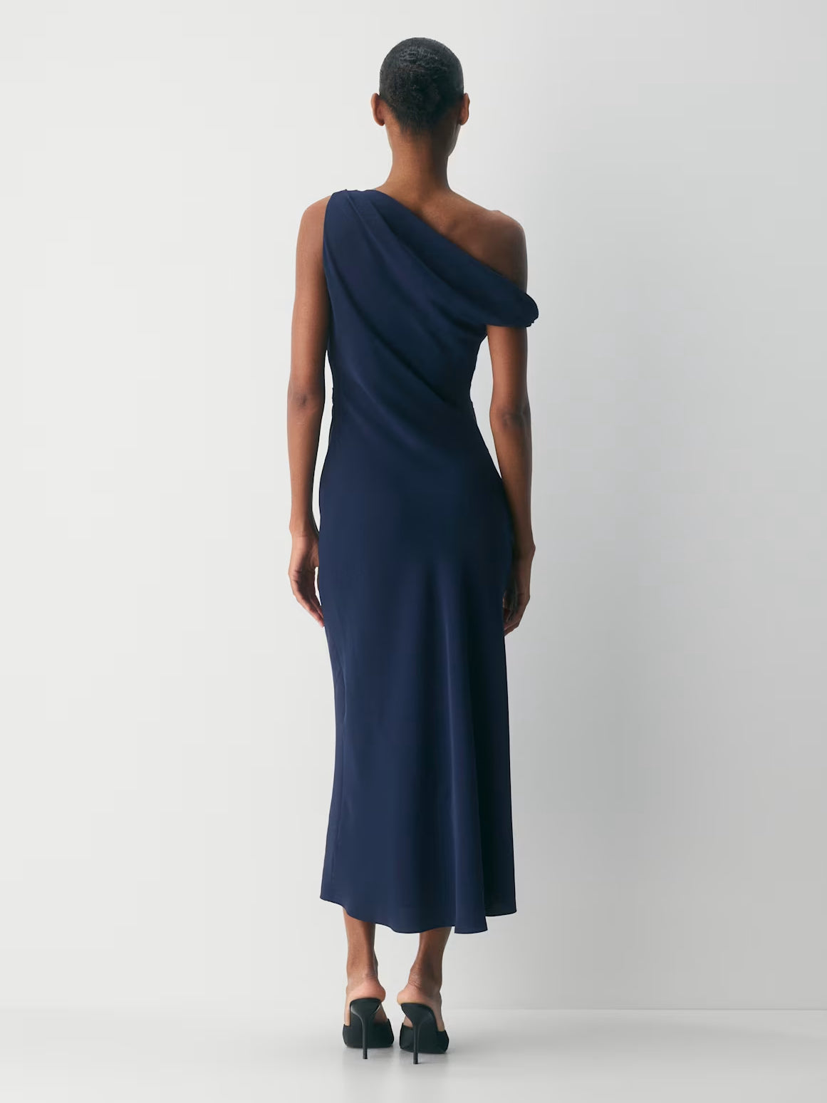 Navy Blue maxi formal dress, back full-length view showing the bodice