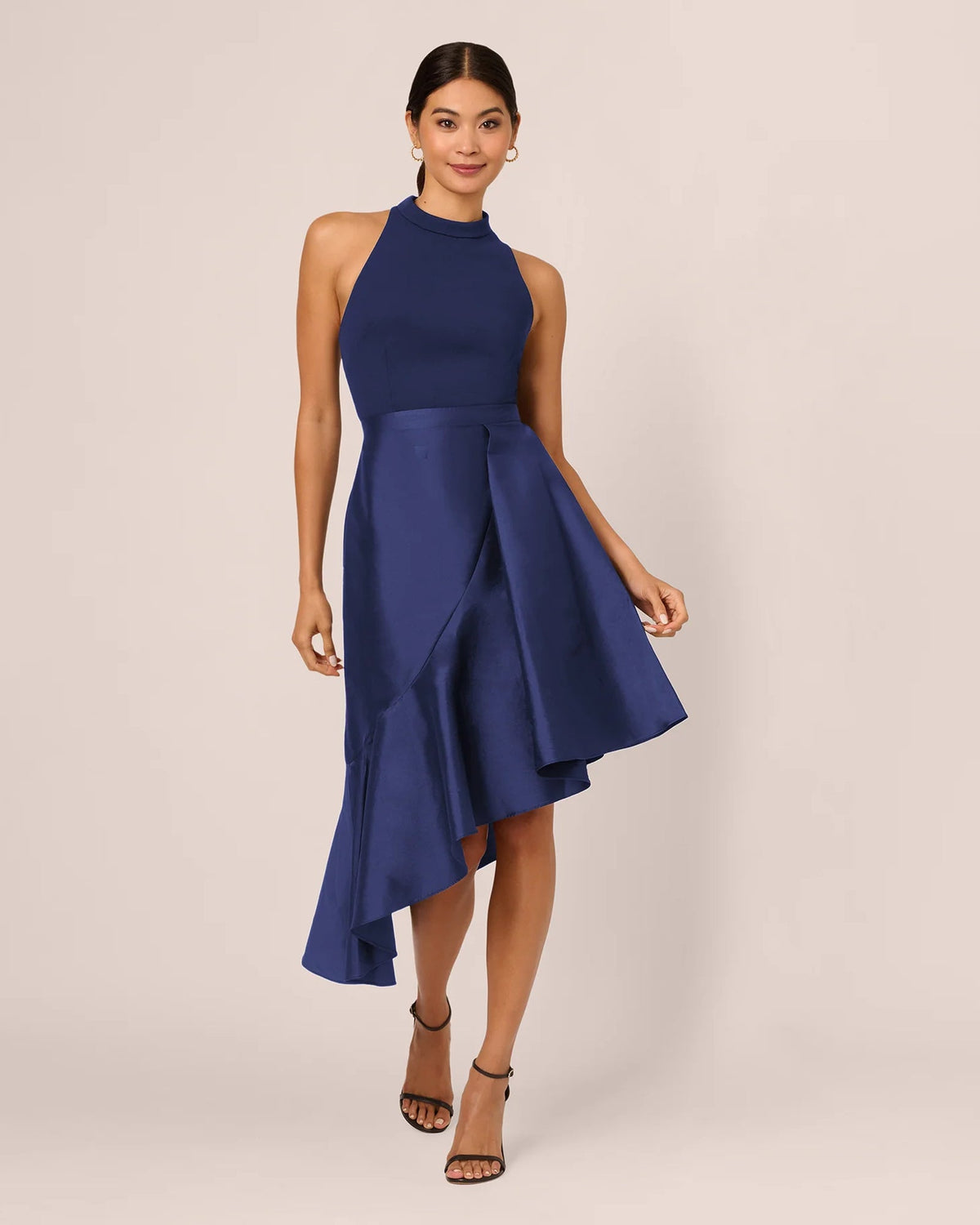 halter neck asymmetrical midi mother of the bride dress - image 2