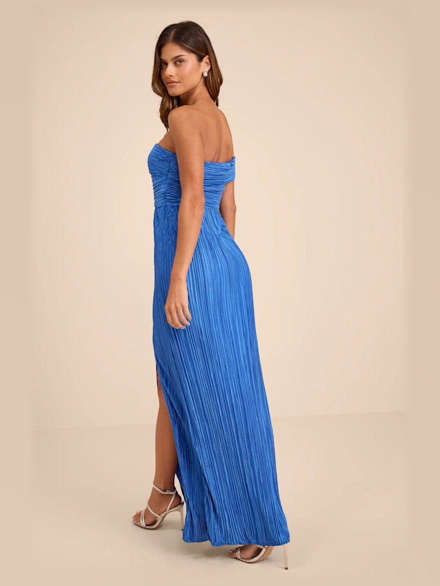 Blue formal dress with one shoulder neckline