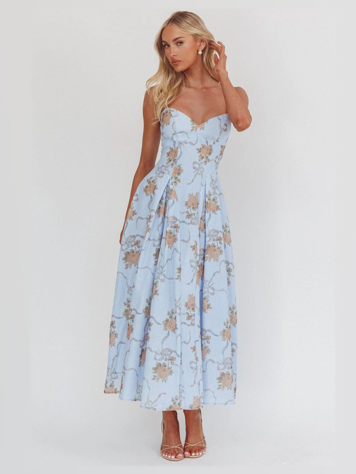 Blue formal dress with a-line silhouette