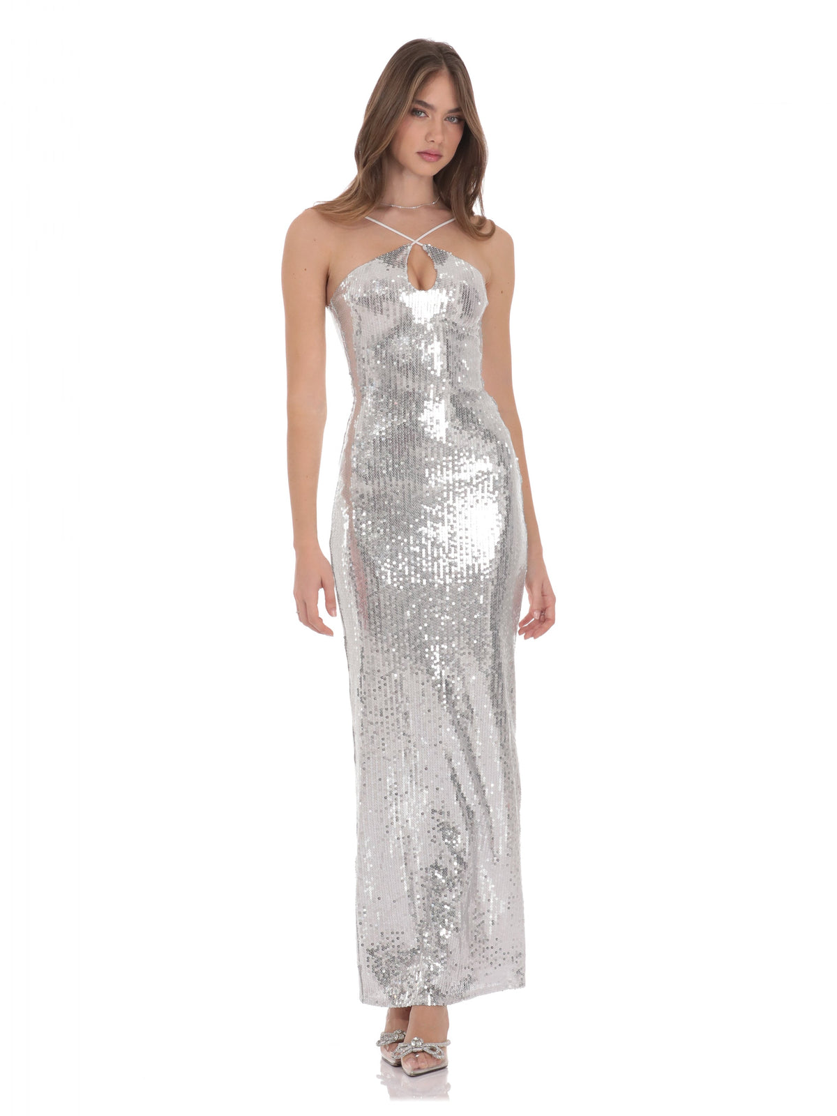 Silver bridesmaid dress with a-line silhouette