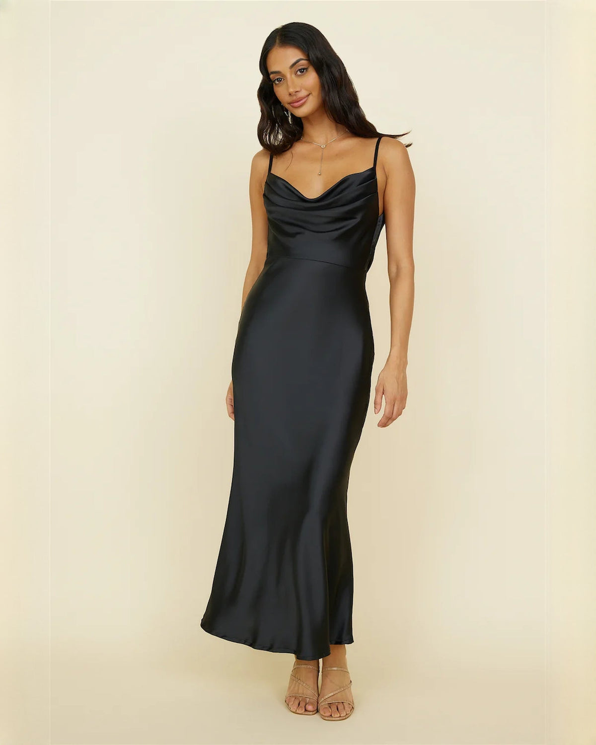 sleeveless satin a-line maxi bridesmaid dress - image 2