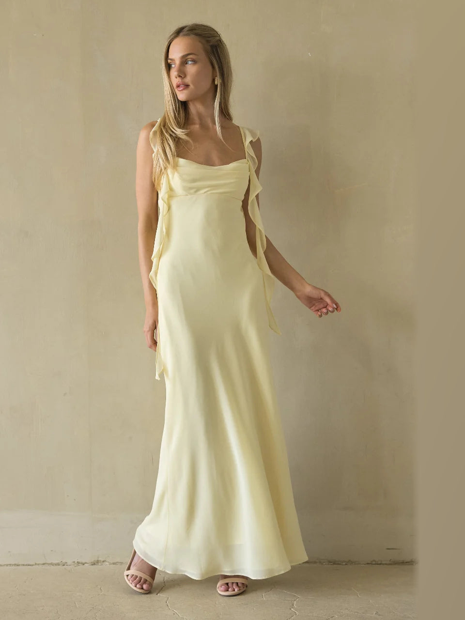 Butter Yellow formal dress with a-line silhouette
