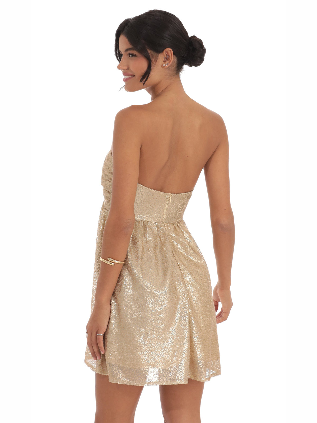 Gold homecoming dress with a-line silhouette