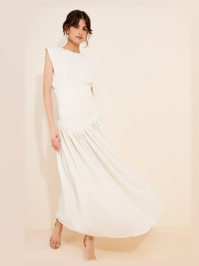 White formal dress with sleeveless bodice
