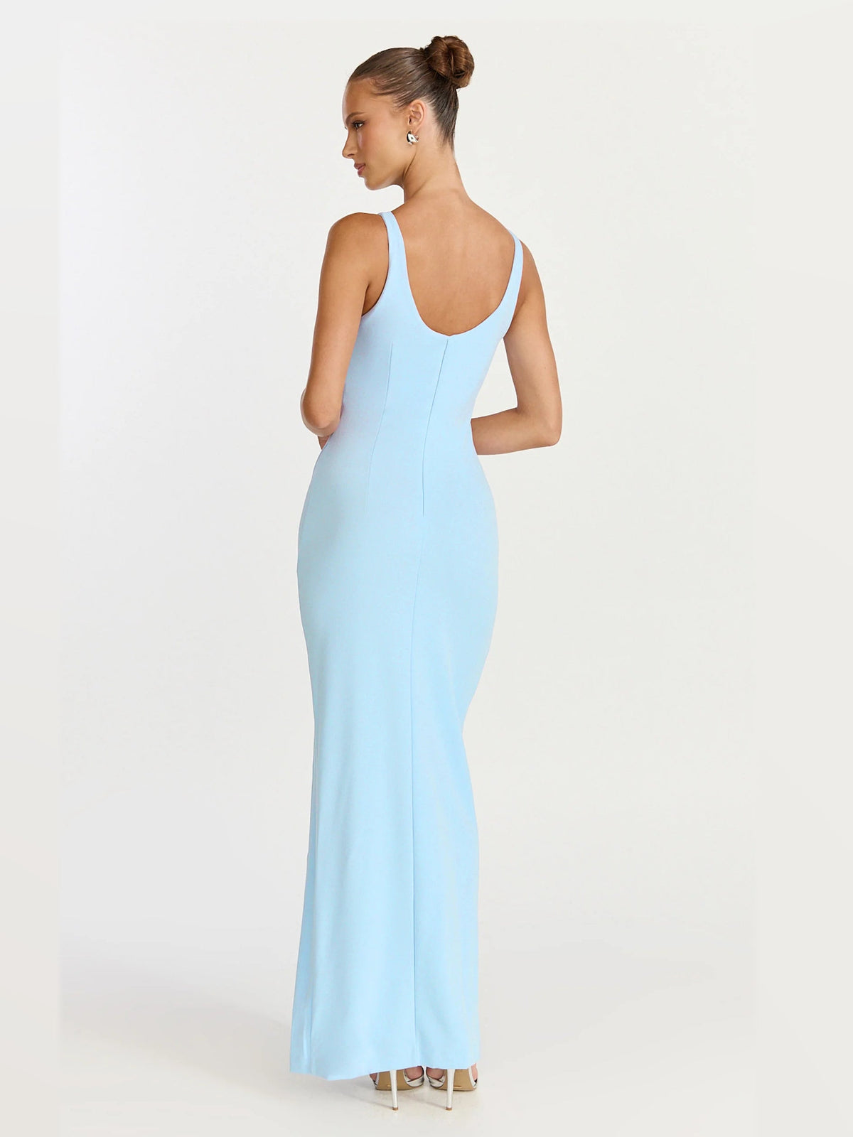 Light Blue maxi formal dress, back full-length view showing the bodice