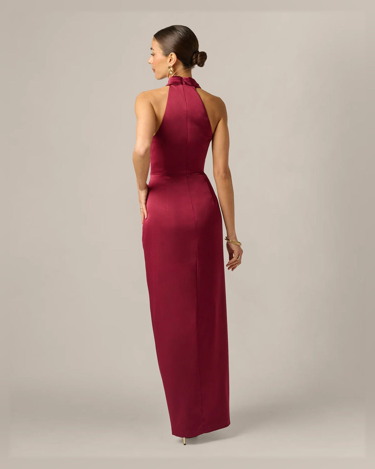halter neck column floor-length formal dress - image 2