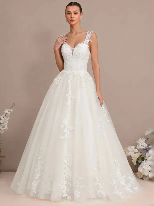 Ivory lace tulle mini wedding dress with V-neck bodice and cap sleeves, A-line skirt