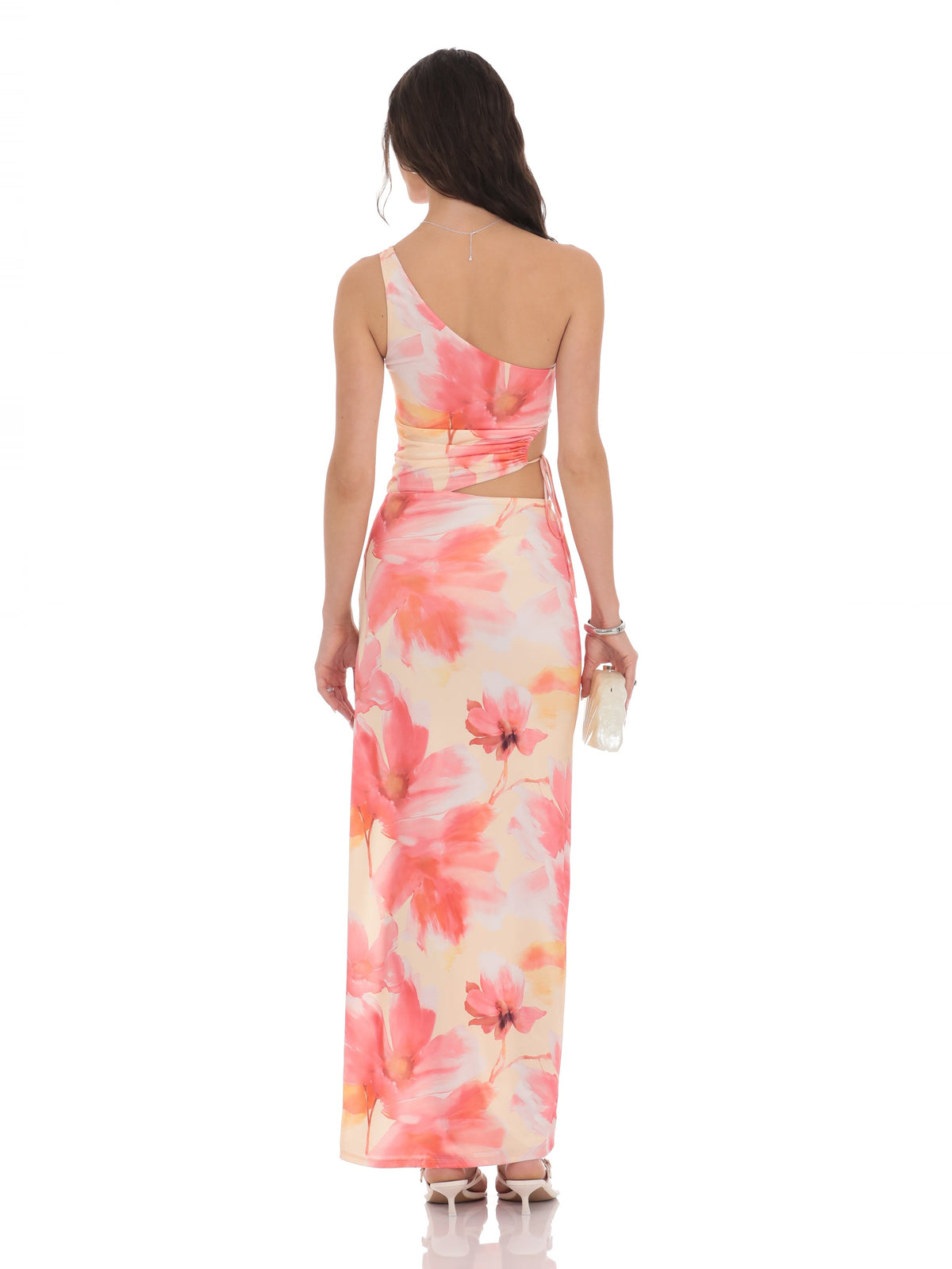 Orange bridesmaid dress with one shoulder neckline