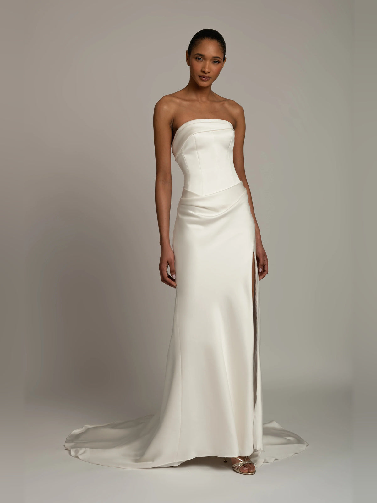 strapless asymmetrical floor-length formal dress - image 2