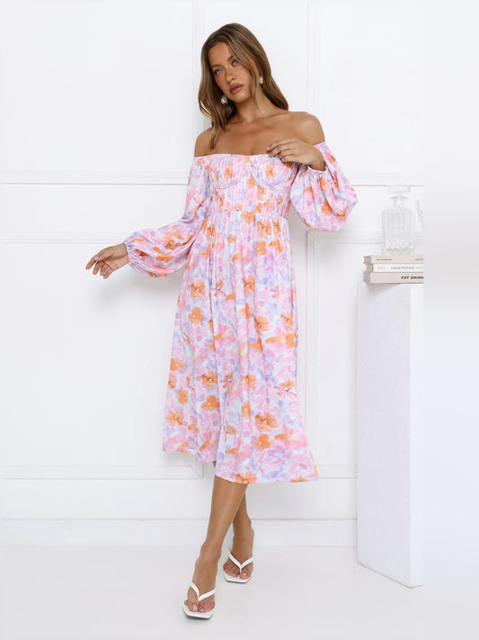 Multi midi formal dress with floral print, alternate view