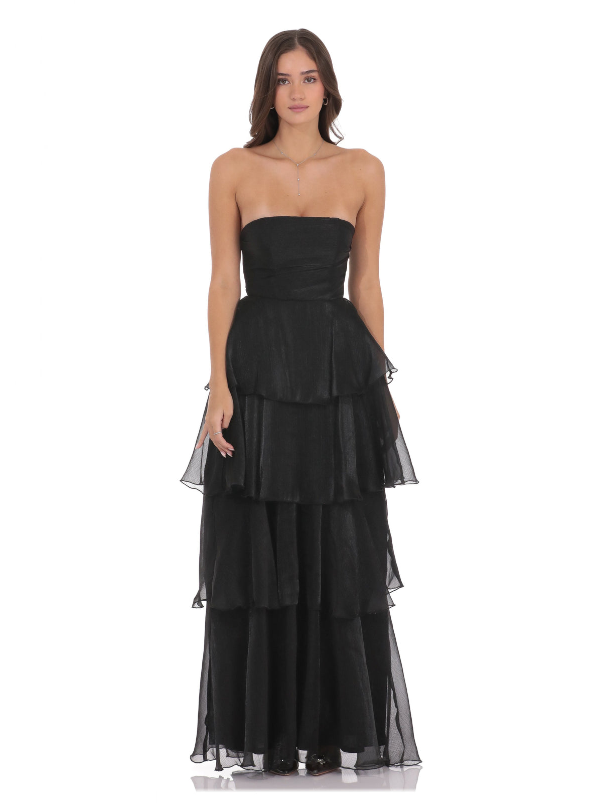 Black bridesmaid dress with strapless neckline