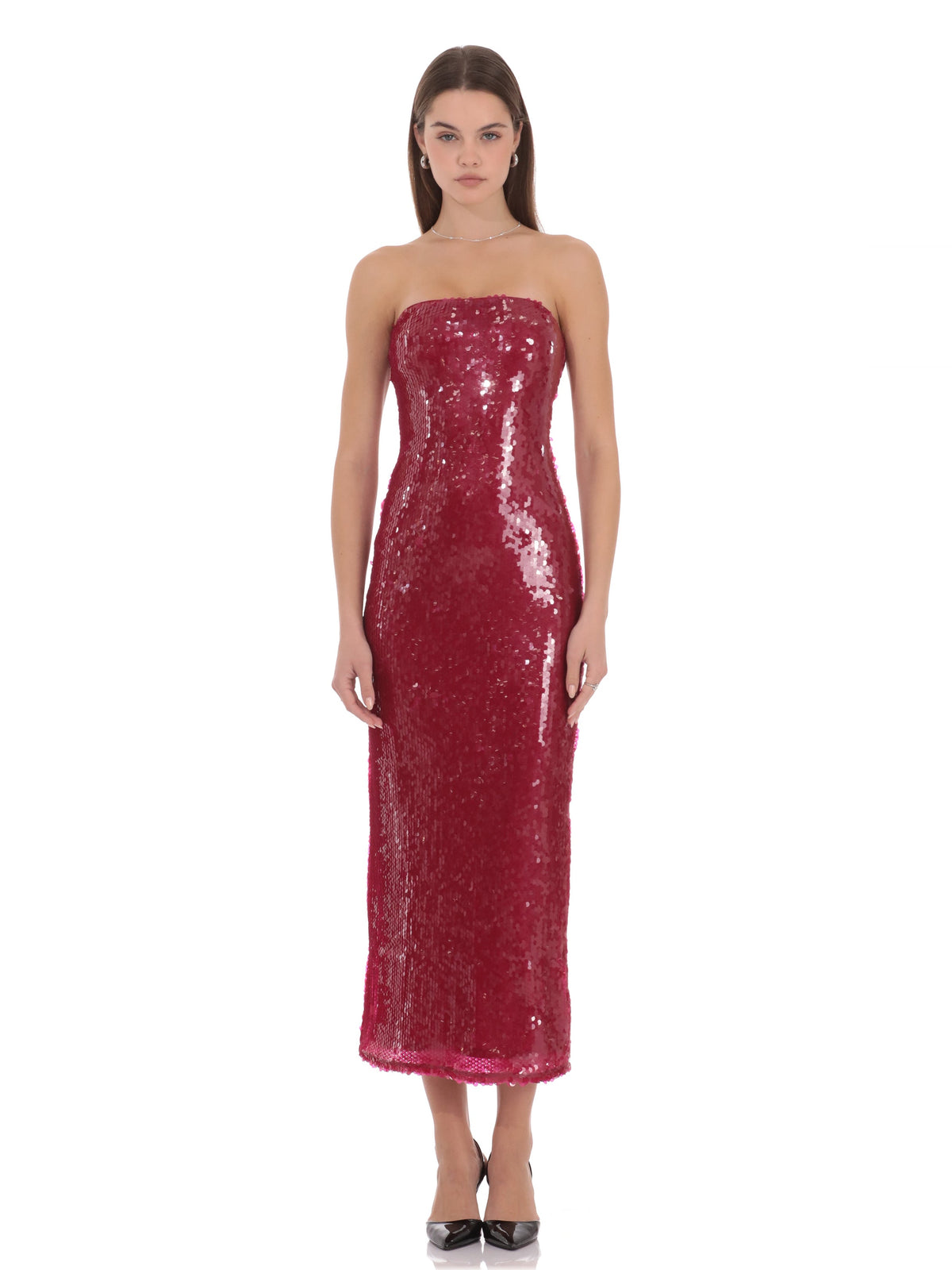 Fuchsia bridesmaid dress with strapless neckline