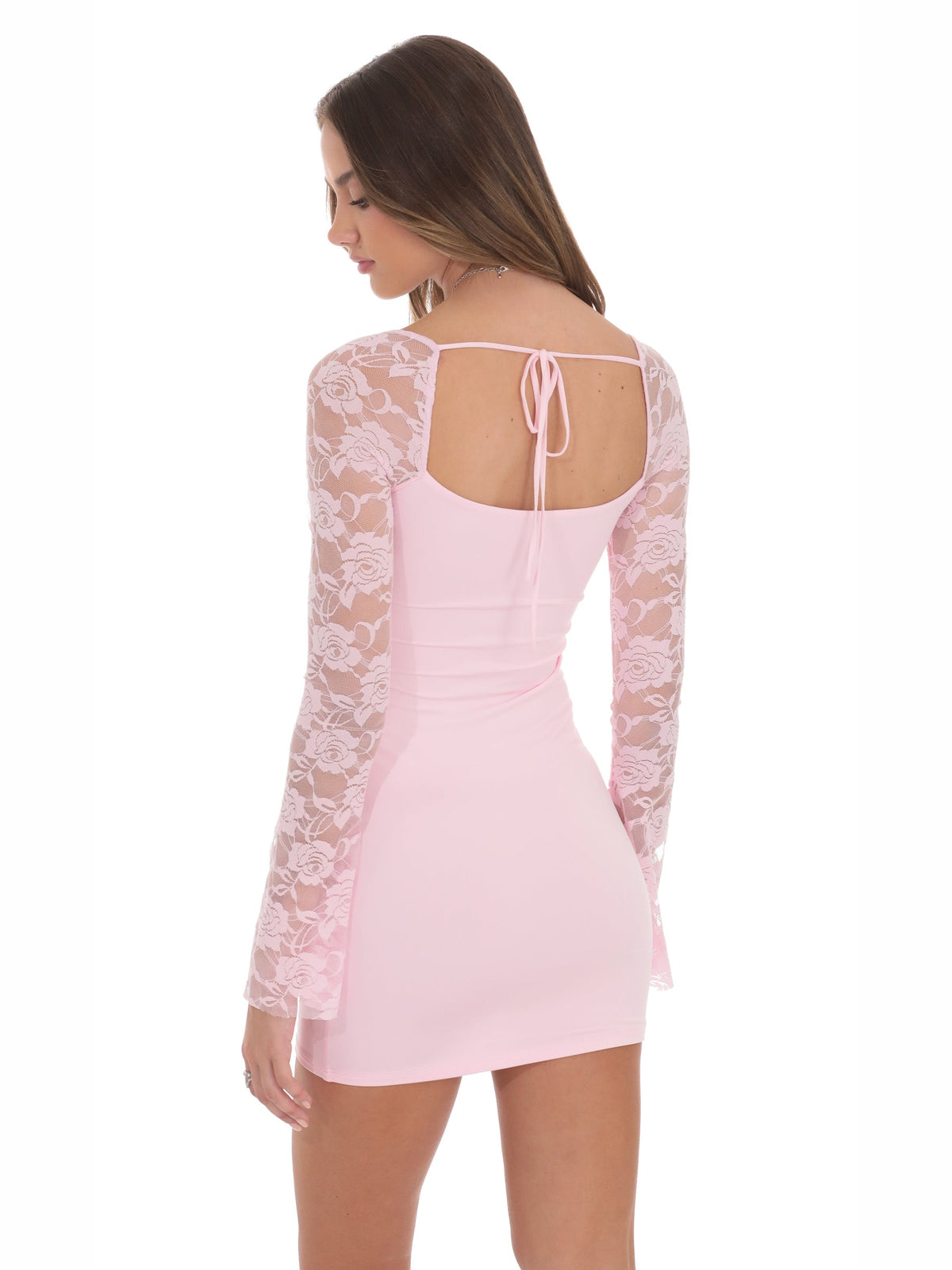 Pink homecoming dress with long sleeves