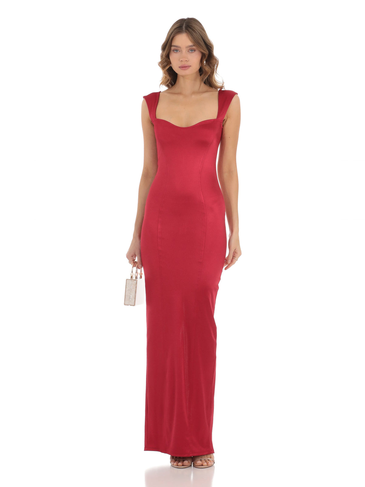Red bridesmaid dress with bodycon silhouette