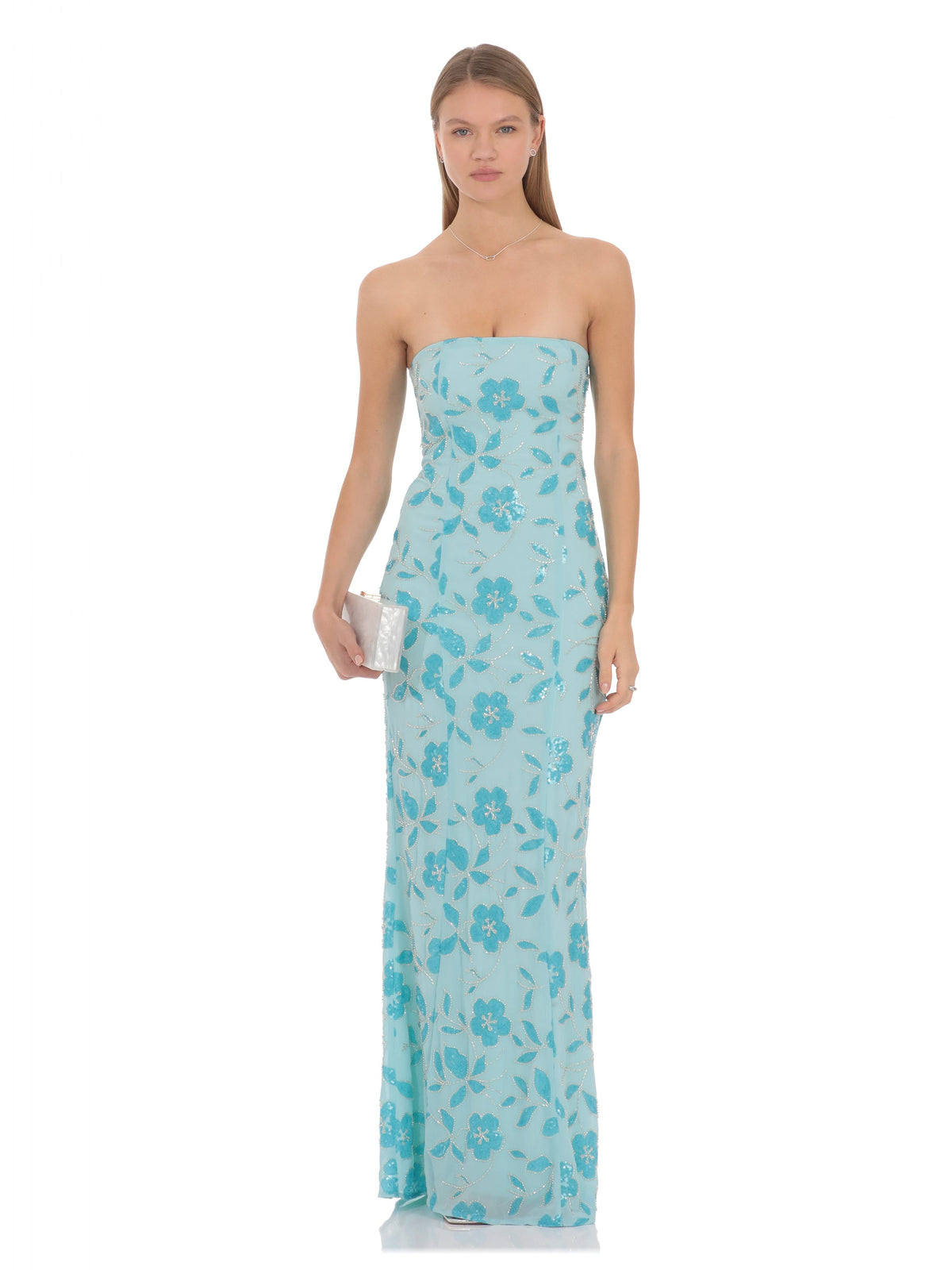 Blue bridesmaid dress with a-line silhouette