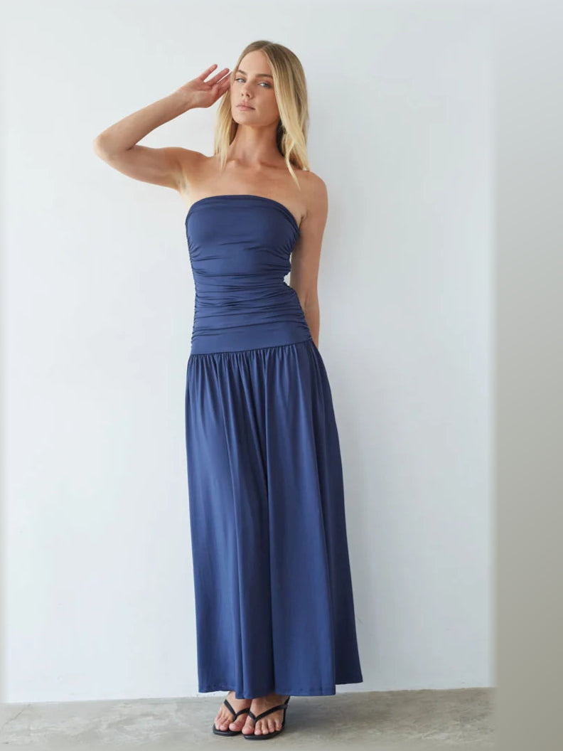 Navy formal dress with a-line silhouette