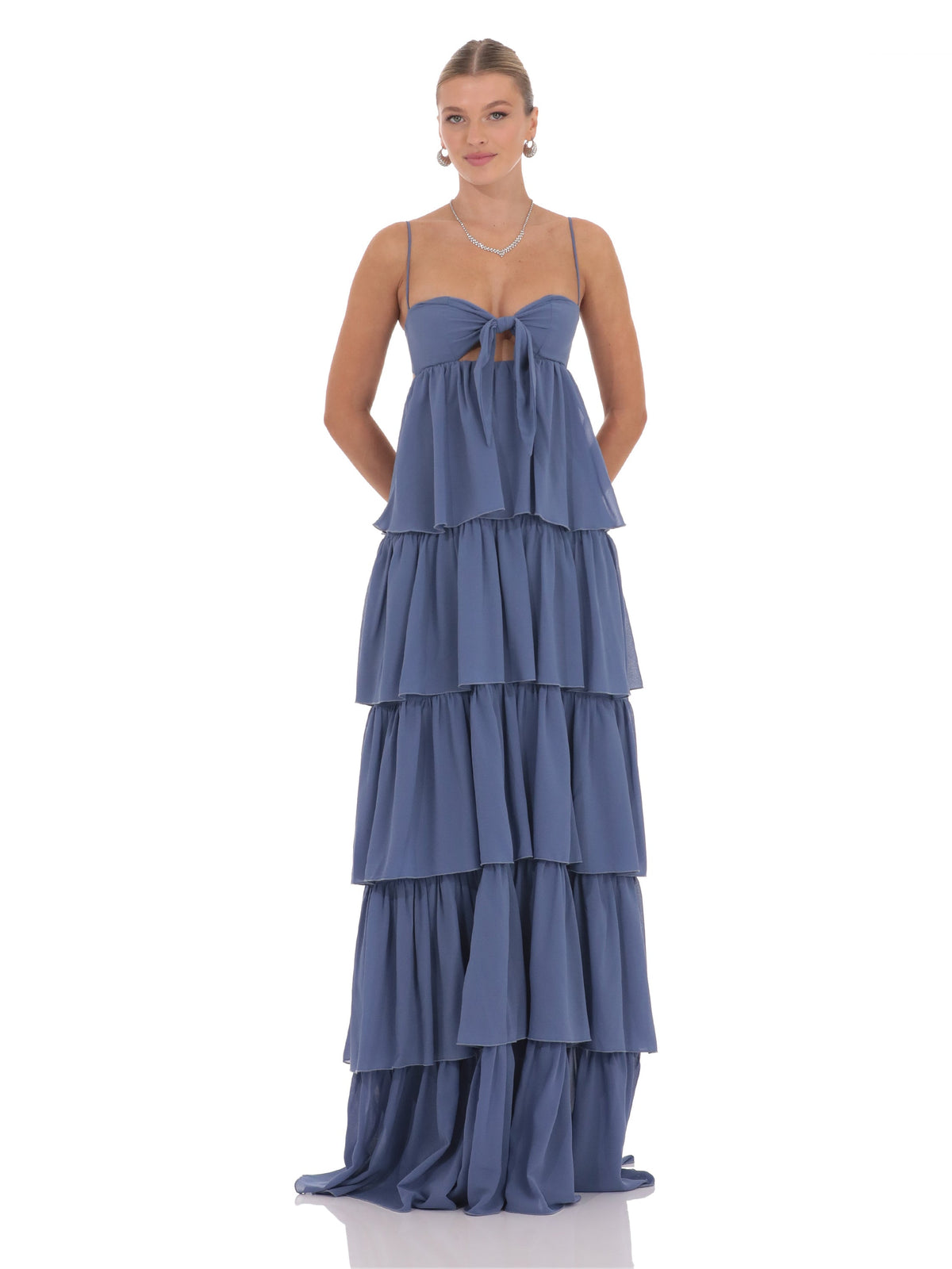 Denim Blue bridesmaid dress with a-line silhouette