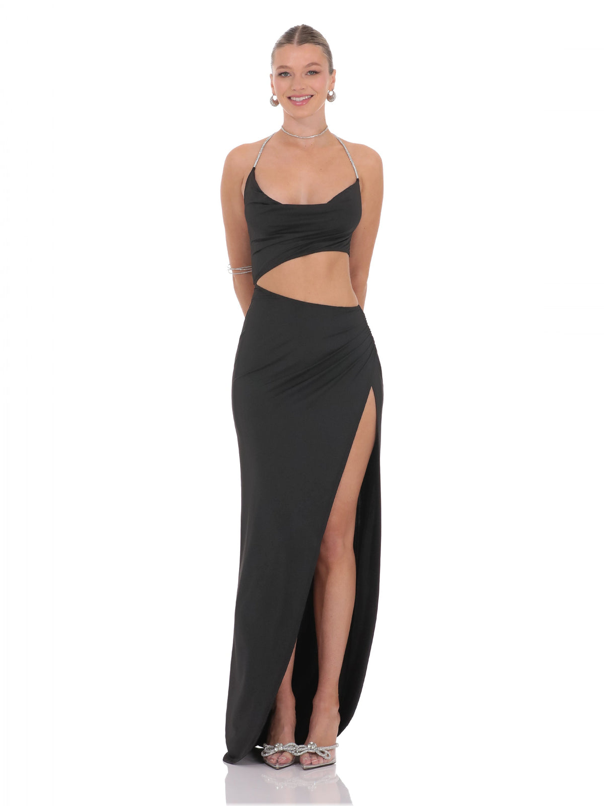 Black bridesmaid dress with a-line silhouette