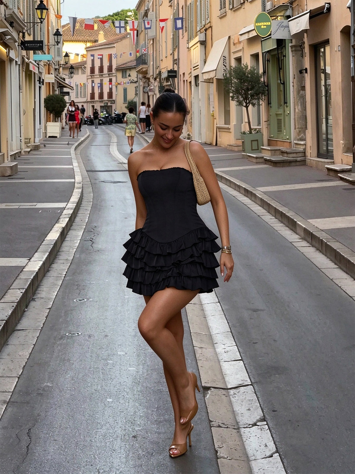 Back view of Strapless Corset Ruffled Mini Homecoming Dress