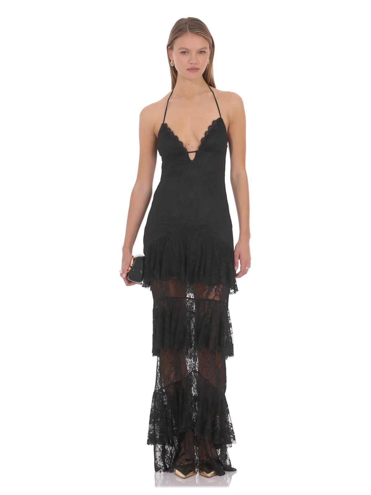 Black bridesmaid dress with a-line silhouette