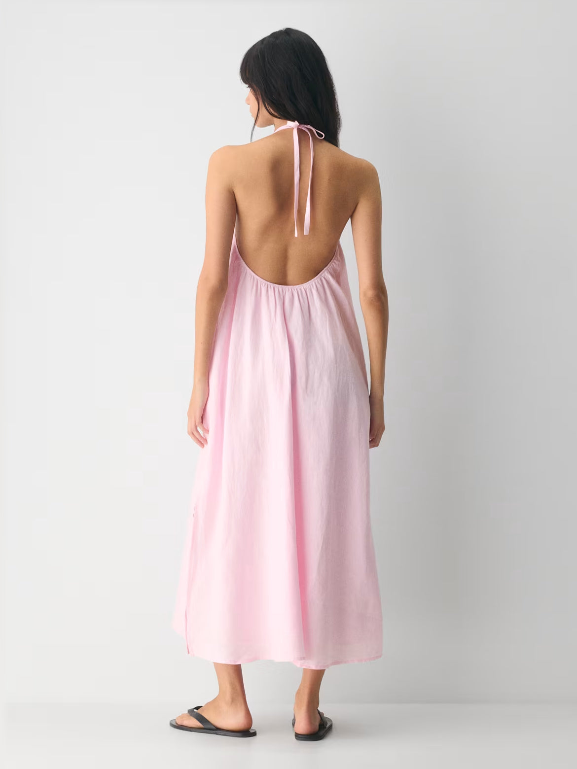 Light Pink midi formal dress, back full-length view showing the bodice