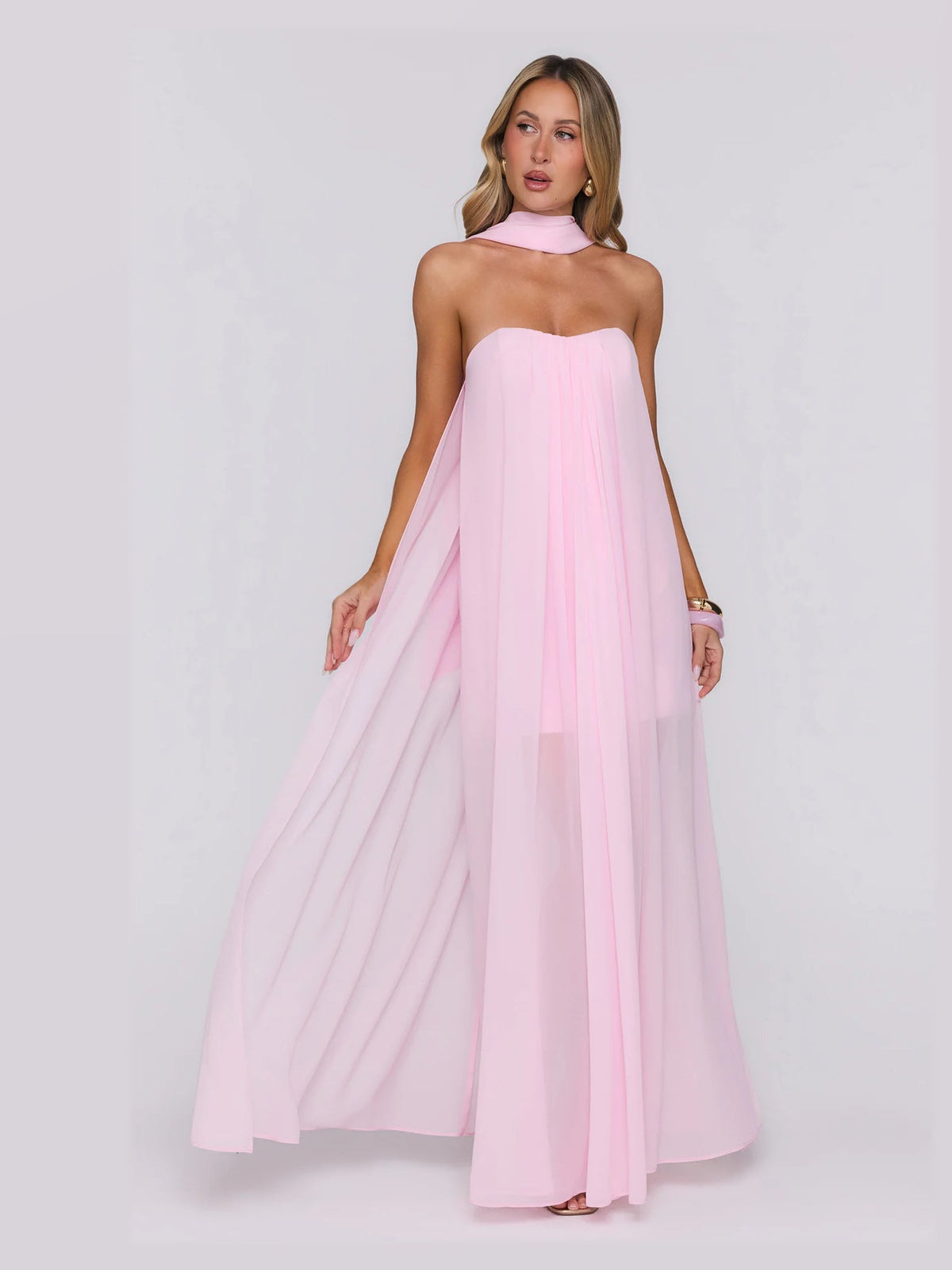 Pink formal dress with strapless neckline