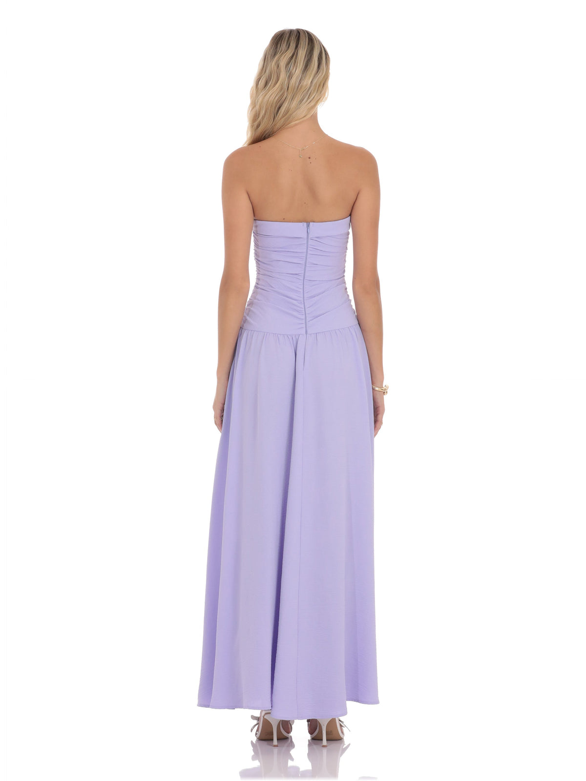 Lavender bridesmaid dress with strapless neckline