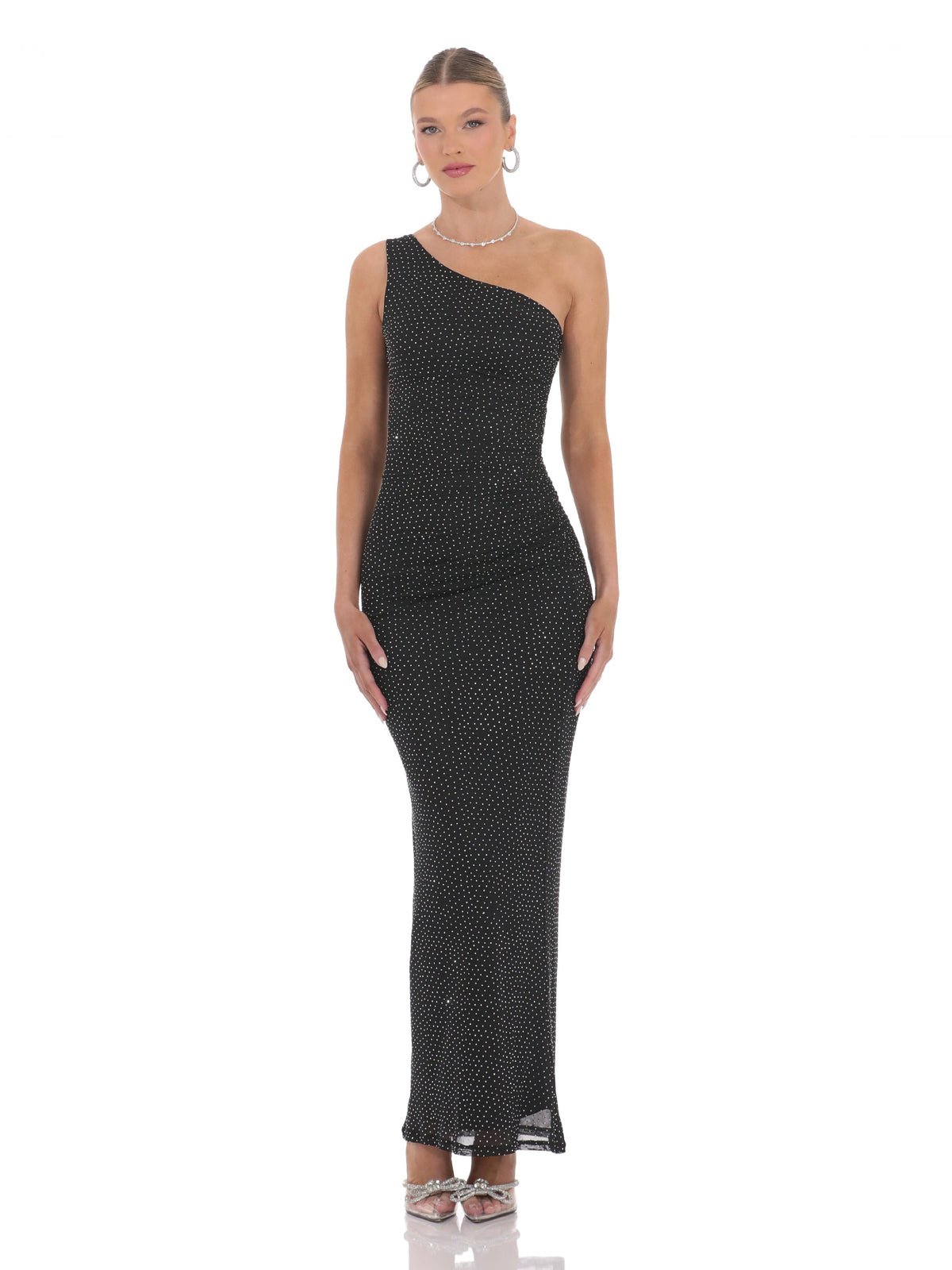 Black bridesmaid dress with one shoulder neckline