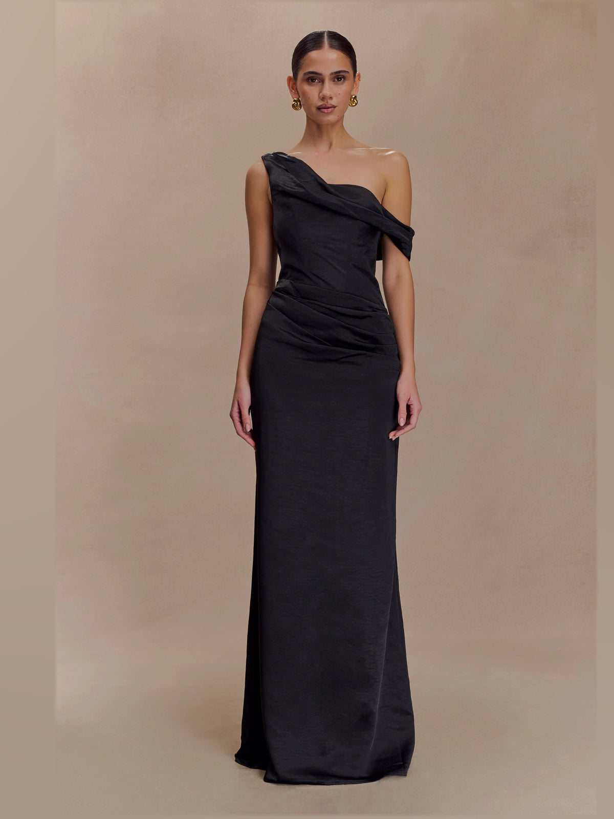 Black formal dress with off shoulder neckline
