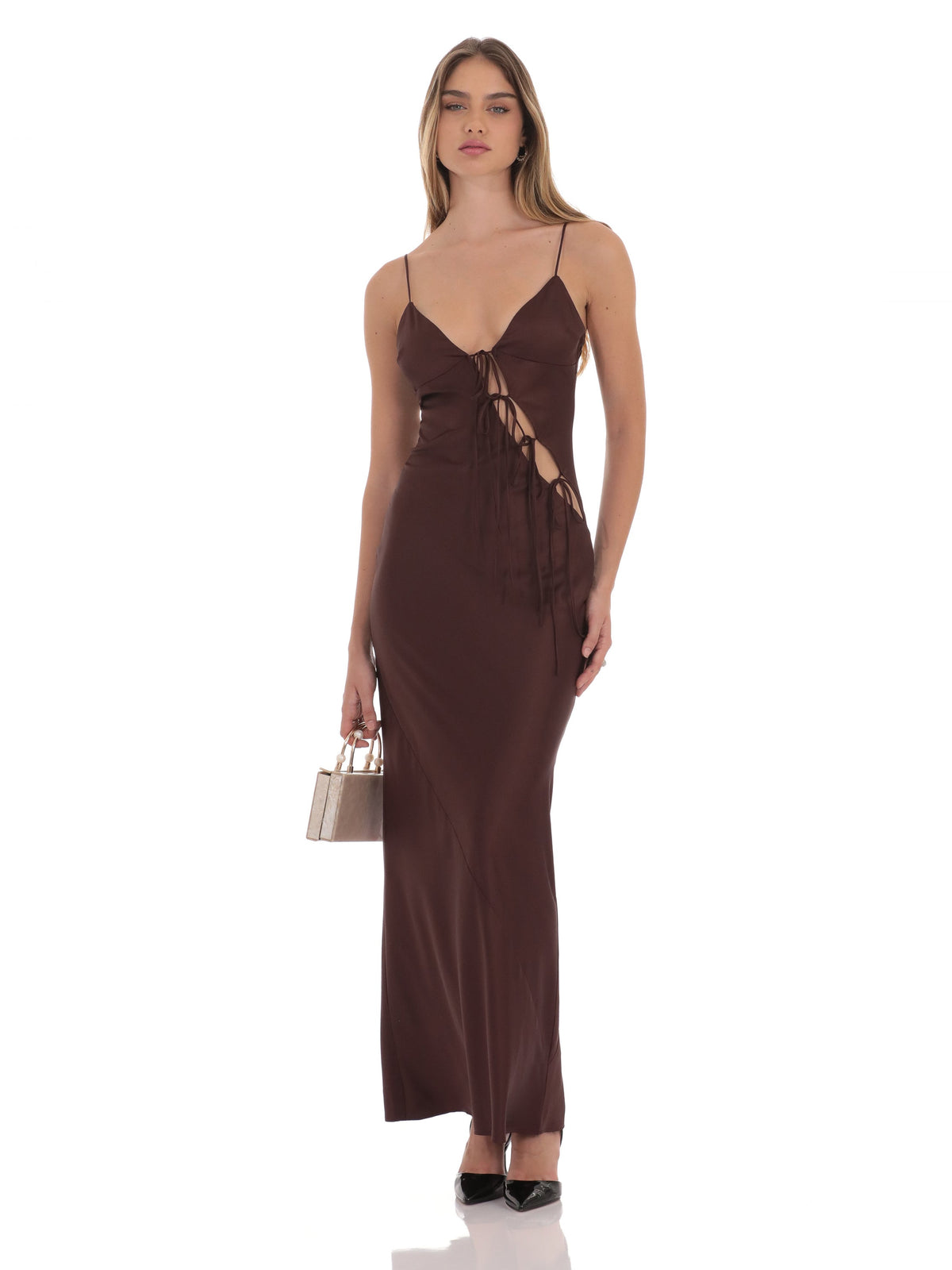 Brown bridesmaid dress with a-line silhouette