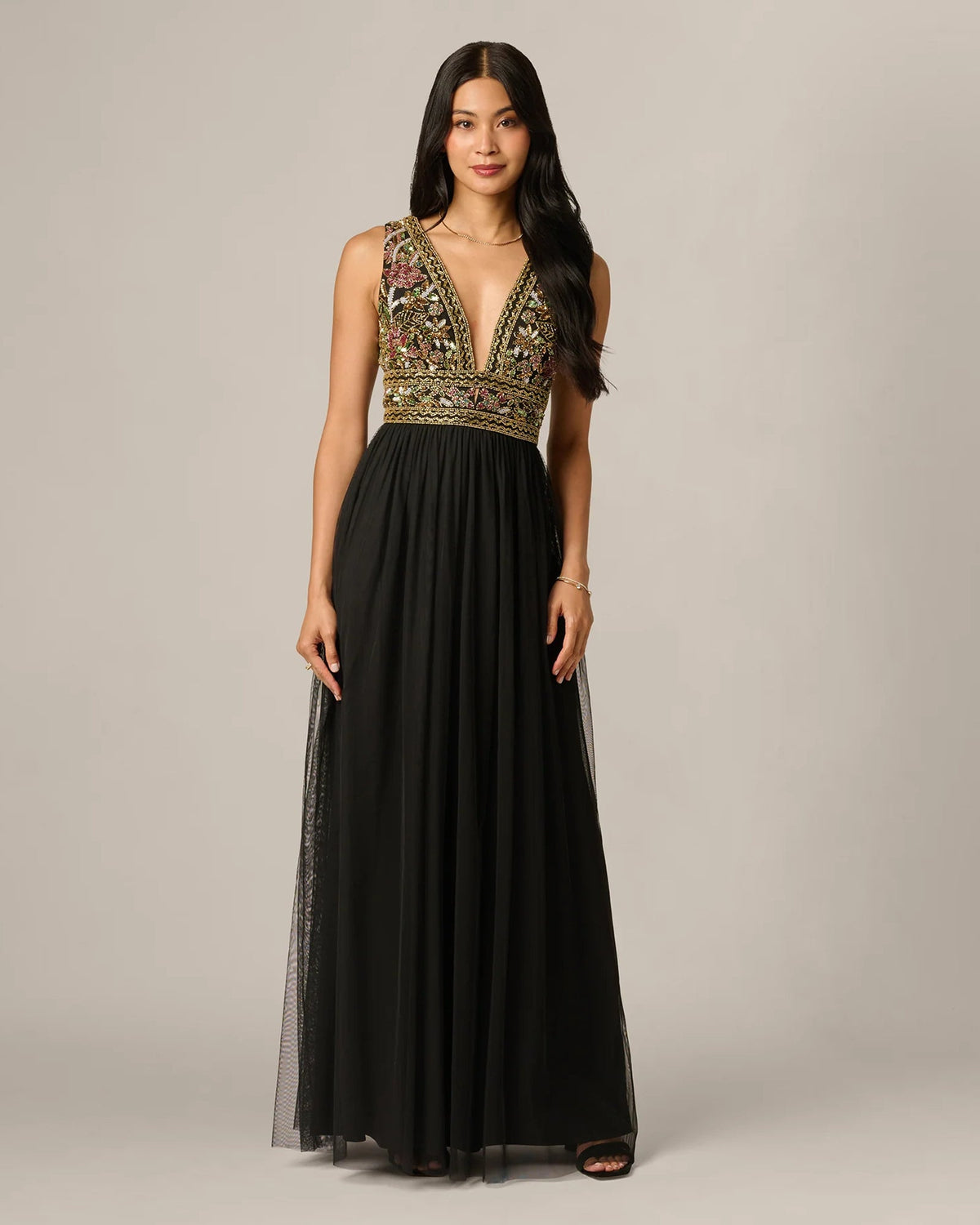spaghetti strap a-line maxi mother of the bride dress - image 2