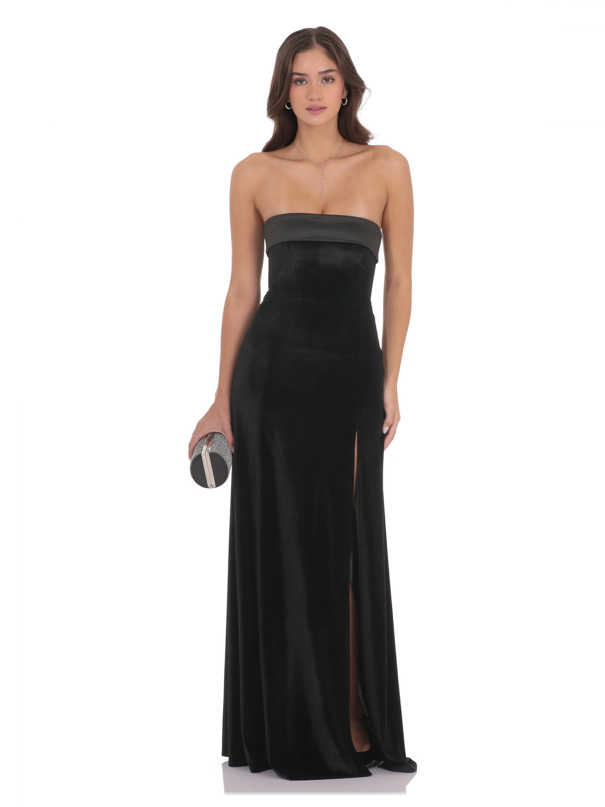 Black bridesmaid dress with strapless neckline