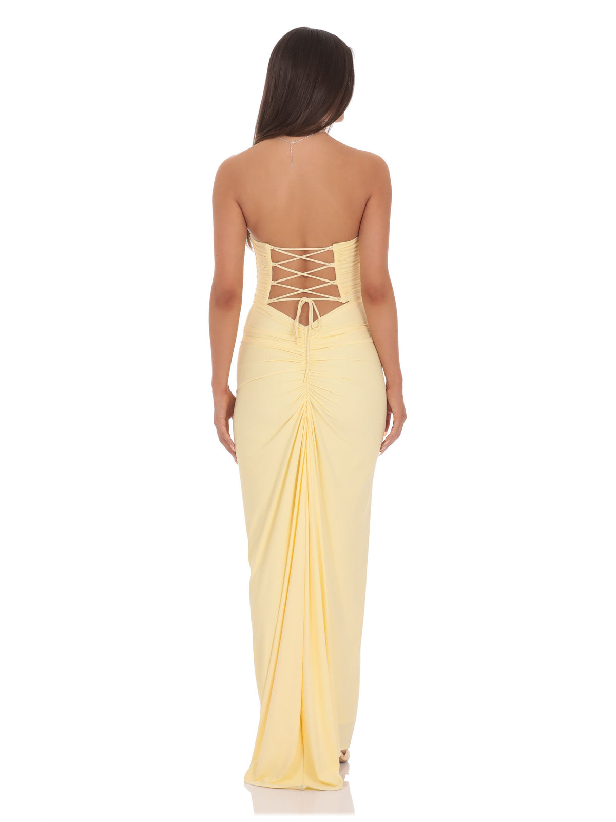 Yellow bridesmaid dress with strapless neckline