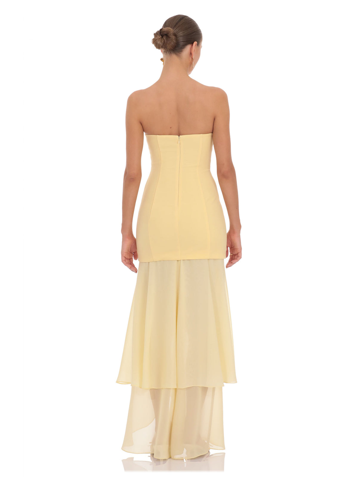 Yellow bridesmaid dress with strapless neckline