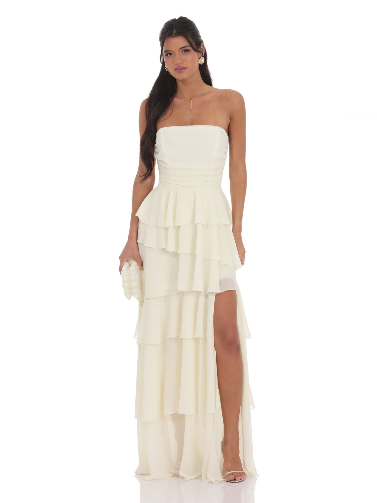 Ivory bridesmaid dress with strapless neckline