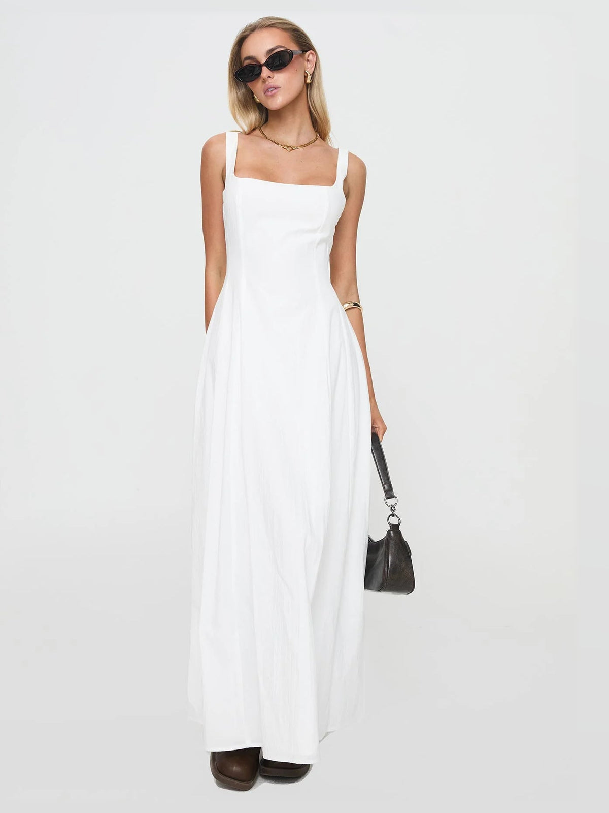 White formal dress with a-line silhouette