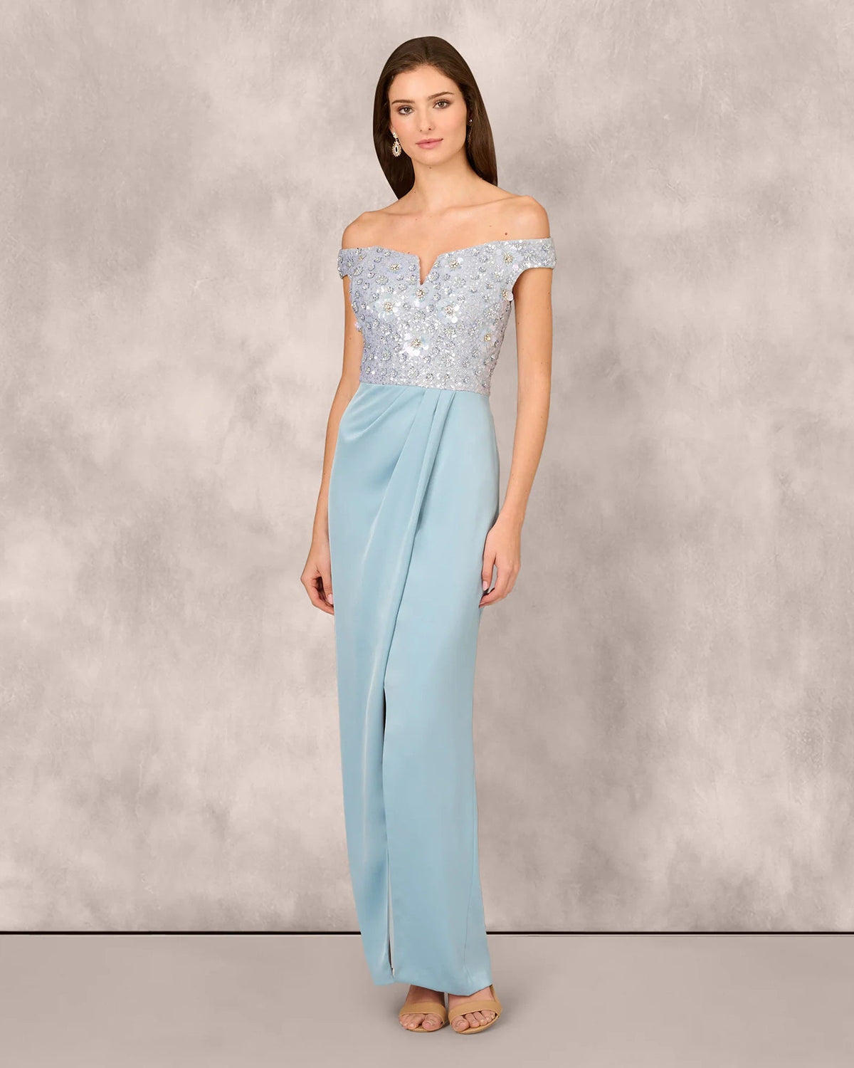 off shoulder column floor-length mother of the bride dress - image 2