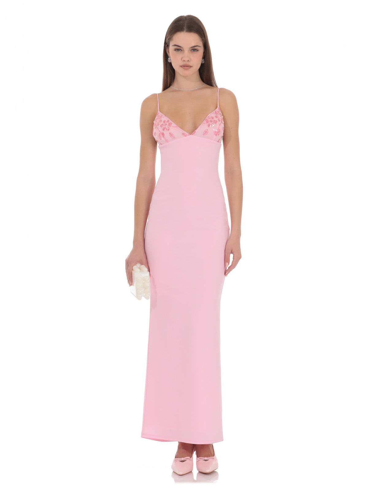 Pink bridesmaid dress with a-line silhouette
