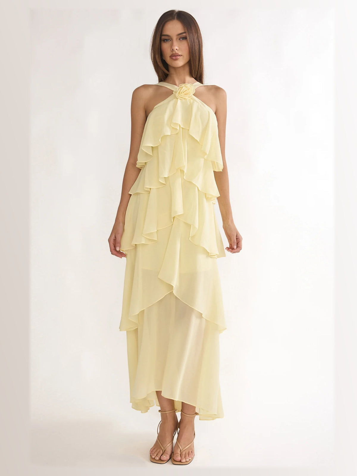 Yellow formal dress with a-line silhouette