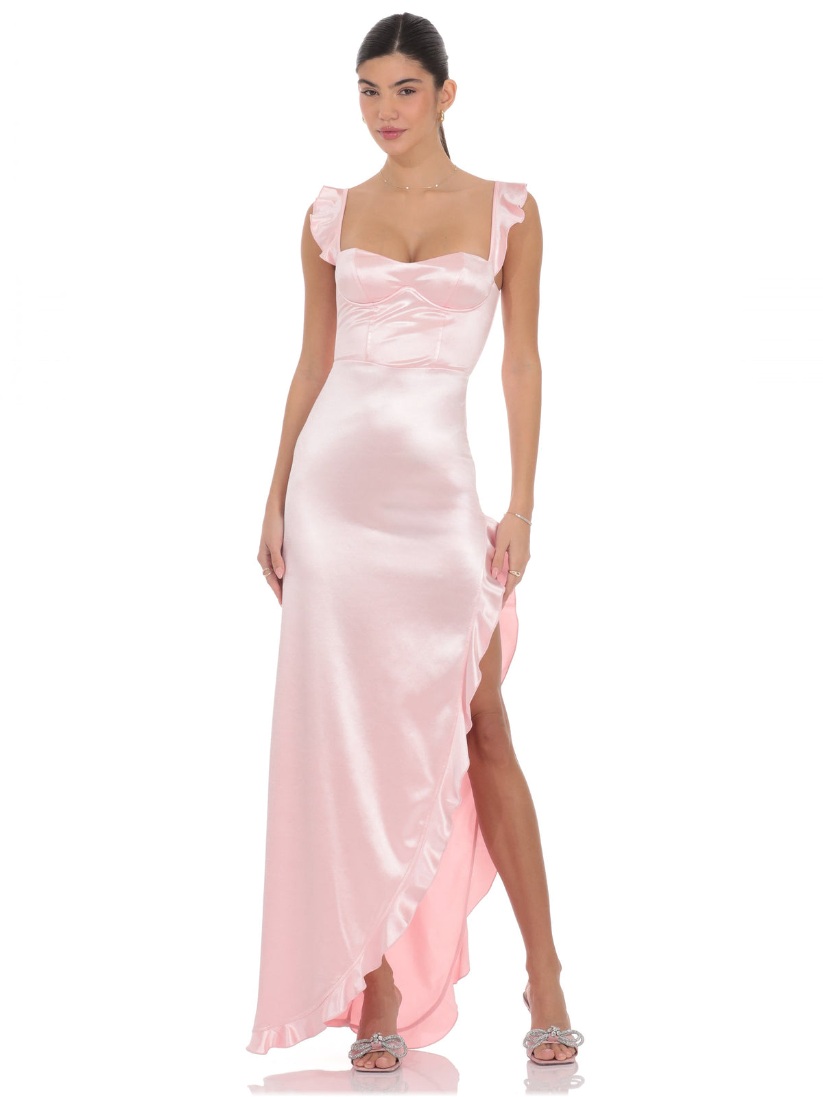 Pink bridesmaid dress with a-line silhouette