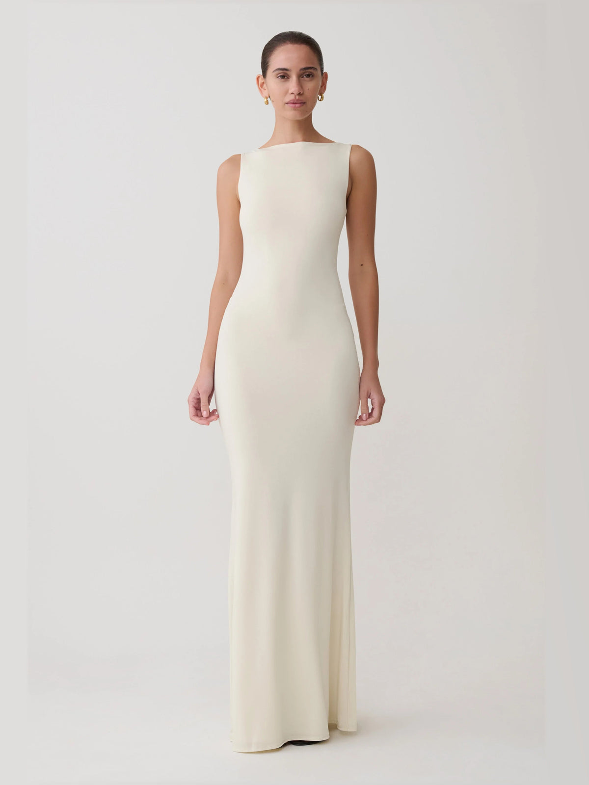 Bone formal dress with sleeveless bodice