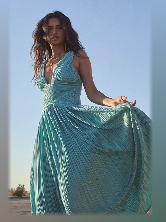 Turquoise formal dress with a-line silhouette