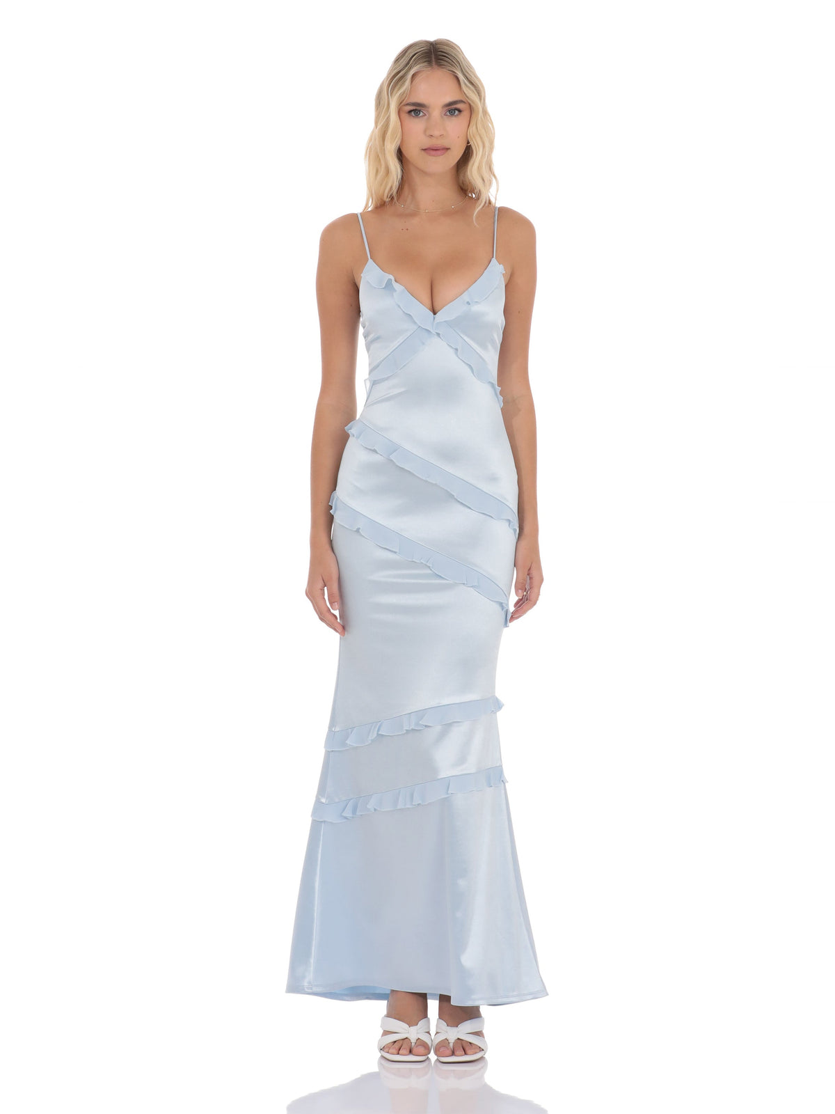 Light Blue bridesmaid dress with v neck neckline