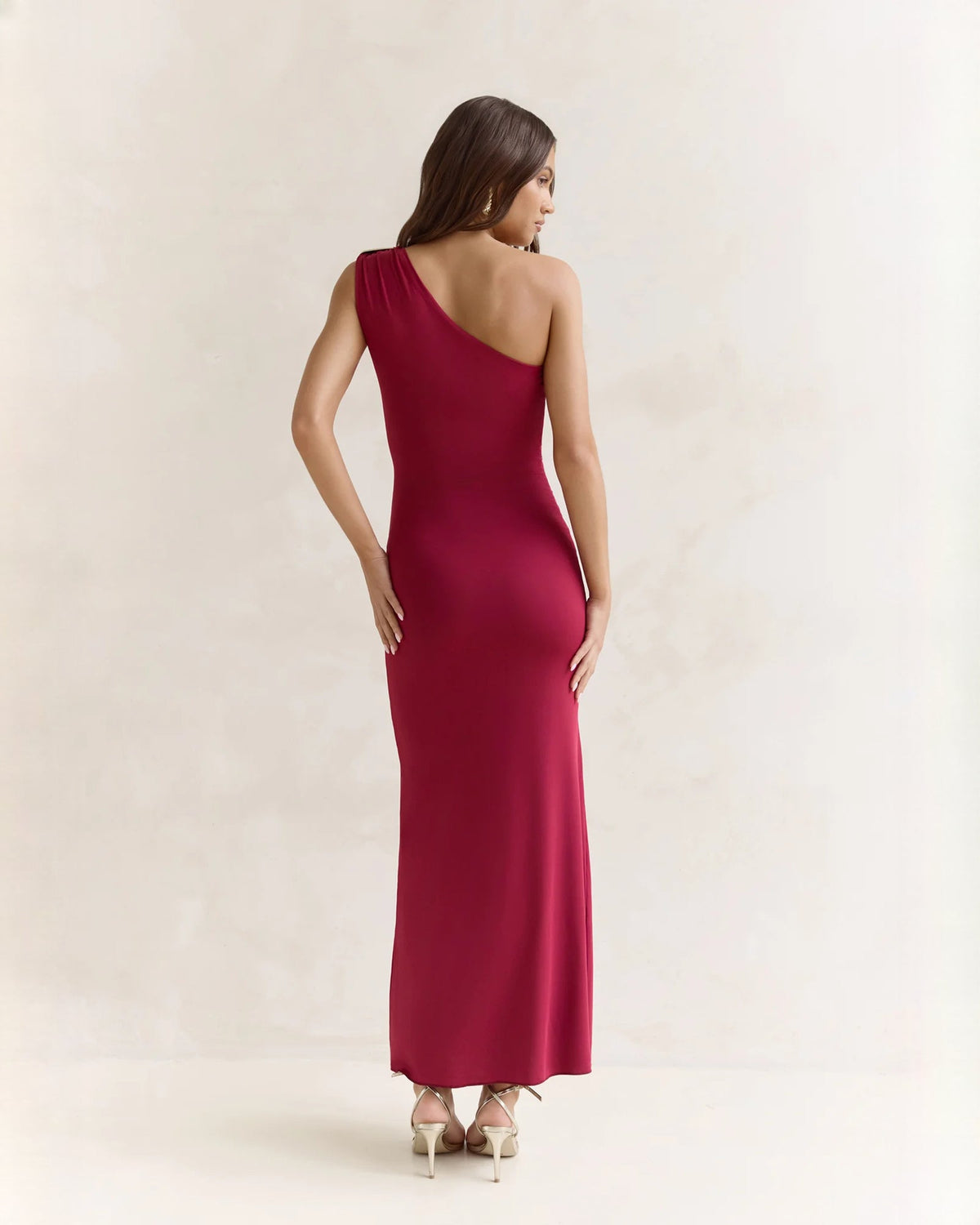 one-shoulder satin a-line maxi bridesmaid dress - image 2