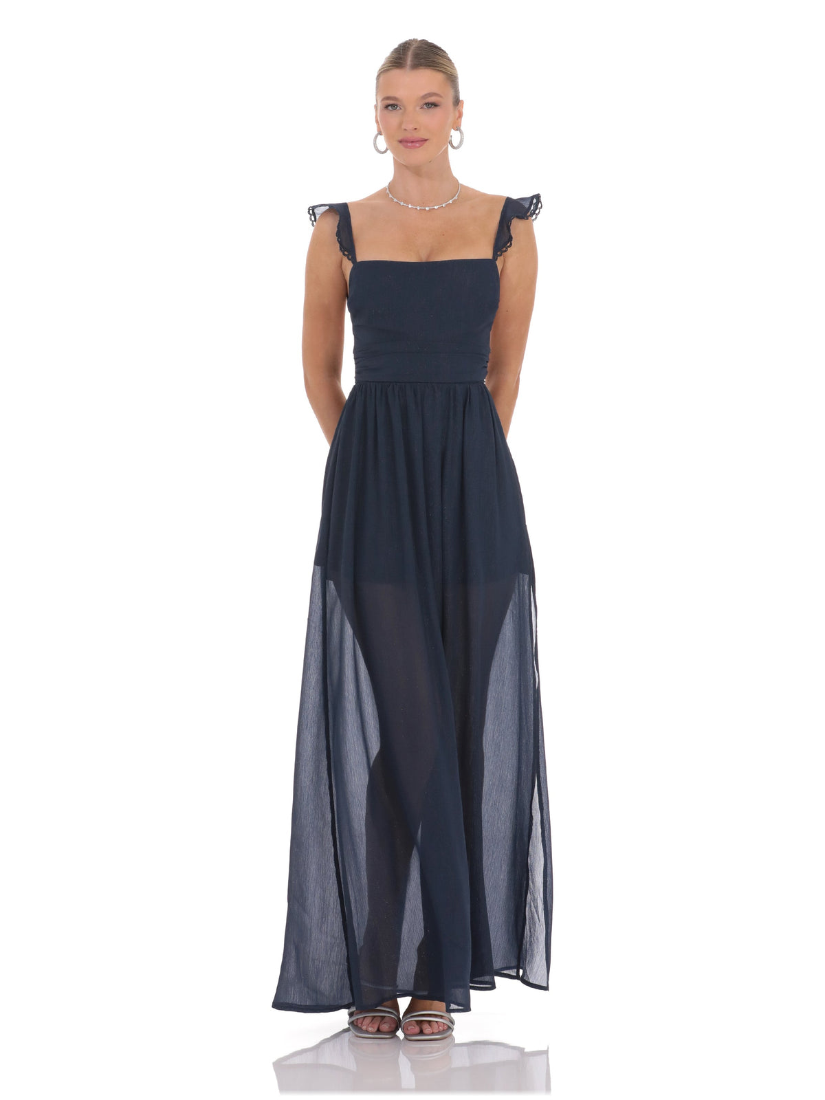 Navy bridesmaid dress with a-line silhouette