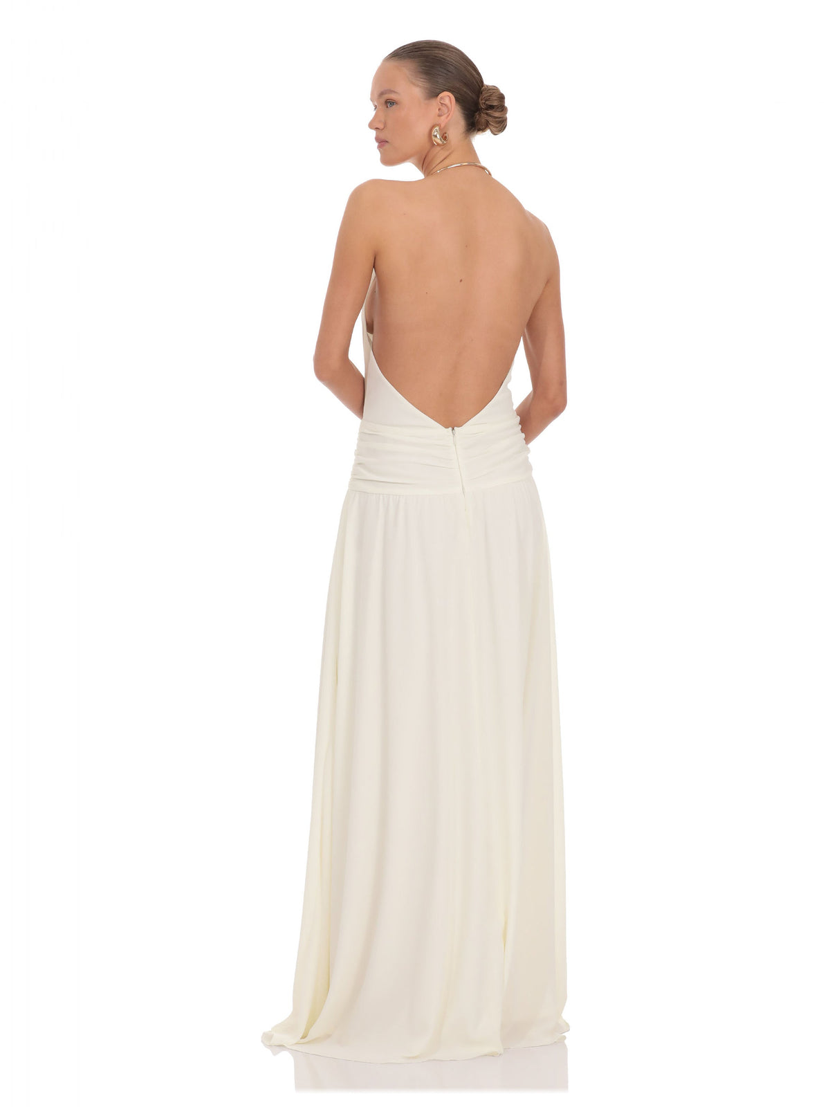 Ivory bridesmaid dress with halter neck neckline
